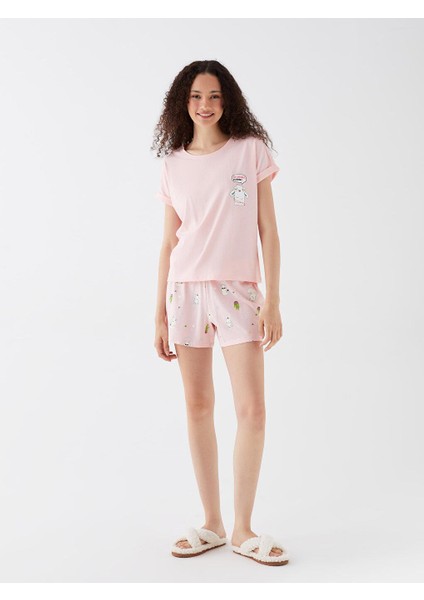 Lcw Young Bisiklet Yaka Baskılı Kısa Kollu Kadın Şortlu Pijama Takımı
