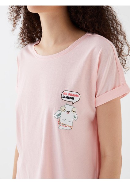 Lcw Young Bisiklet Yaka Baskılı Kısa Kollu Kadın Şortlu Pijama Takımı