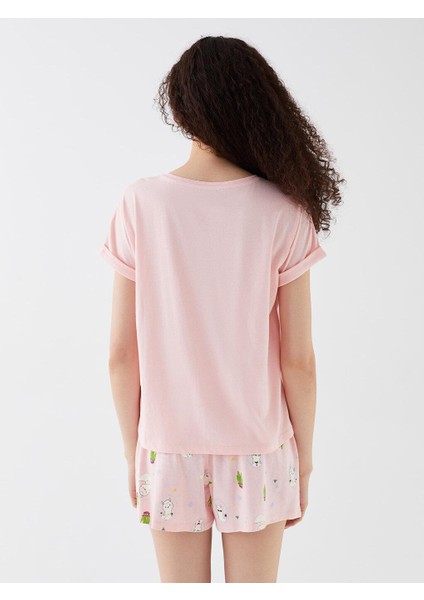 Lcw Young Bisiklet Yaka Baskılı Kısa Kollu Kadın Şortlu Pijama Takımı