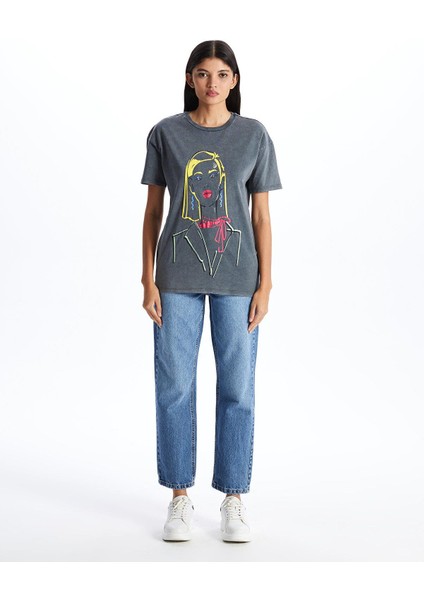 Lcw Vision Bisiklet Yaka Baskılı Kısa Kollu Kadın Tişört modelleri