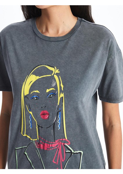 Lcw Vision Bisiklet Yaka Baskılı Kısa Kollu Kadın Tişört fırsatları