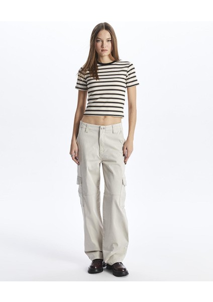 Xsıde Bisiklet Yaka Çizgili Kısa Kollu Kadın Crop modelleri