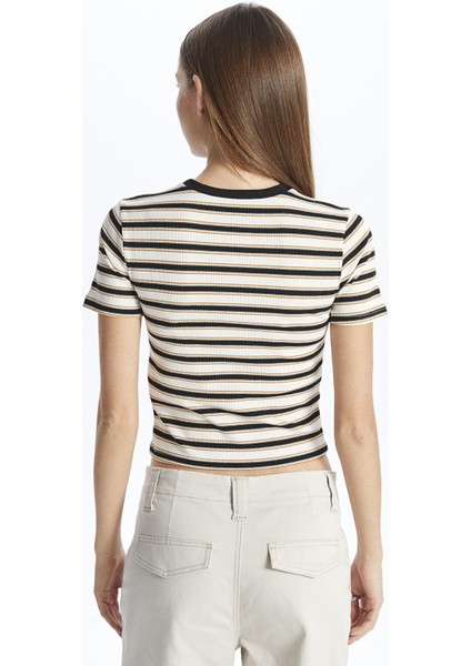 Xsıde Bisiklet Yaka Çizgili Kısa Kollu Kadın Crop indirimleri