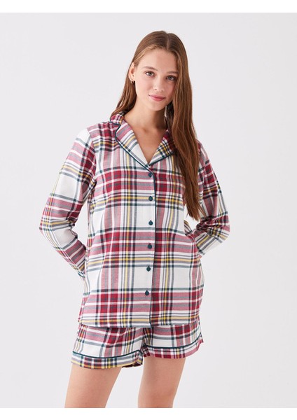 Lcw Dream Gömlek Yaka Ekose Uzun Kollu Kadın Şortlu Pijama Takımı