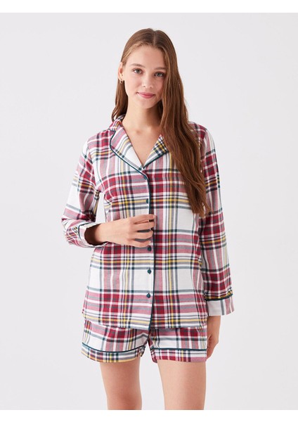 Lcw Dream Gömlek Yaka Ekose Uzun Kollu Kadın Şortlu Pijama Takımı