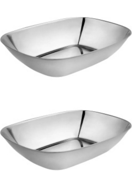 Paslanmaz Çelik Kayık Tabak Kase - Çerezlik, Meze ve Salata Kasesi Sosluk, 17 Cm, 2 Adet Büyük