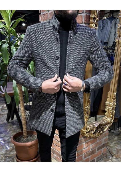 Erkek Dik Yaka Hakim Yaka Erkek Kaşe Mont Ceket Palto Kaban Blazer Kesimtrençkot