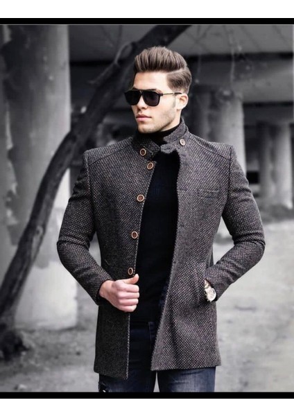 Erkek Dik Yaka Hakim Yaka Erkek Kaşe Mont Ceket Palto Kaban Blazer Kesimtrençkot