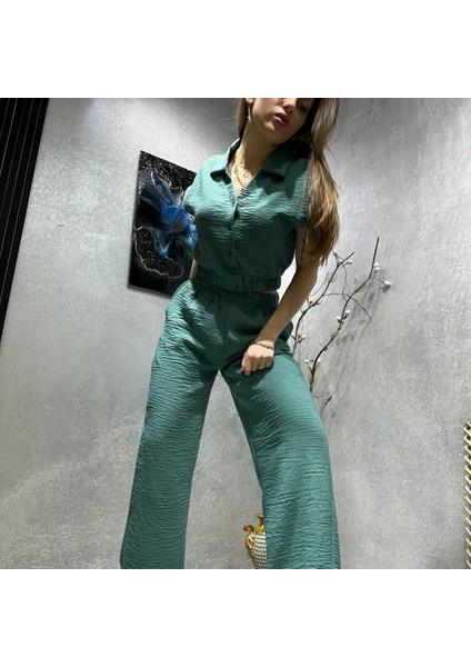 Kadın Aerobin Keten Ikili Alt Üst Takım Yeşil