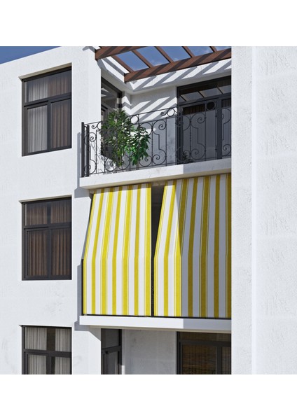 Sarı Beyaz Çizgili Balkon Perdesi, Balkon Çadır Brandası, Balkon Güneşlik fiyatları