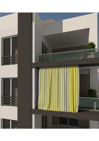 Sarı Gri Çizgili Balkon Perdesi, Balkon Çadır Brandası, Balkon Güneşlik