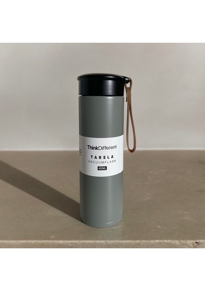 Modern Çift Vakum Yalıtımlı Yandan Deri Tutacaklı Gri Sıcak/soğuk 450 ml Günlük, Hediyelik Termos
