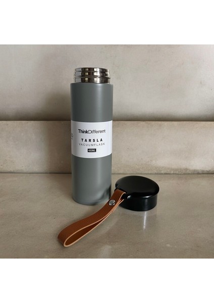 Modern Çift Vakum Yalıtımlı Yandan Deri Tutacaklı Gri Sıcak/soğuk 450 ml Günlük, Hediyelik Termos modelleri