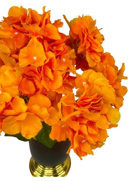 Yapay Çiçek Somon Ortanca Aranjmanı Siyah Gold Vazolu Masa Üstü Çiçeği Arajman indirimleri