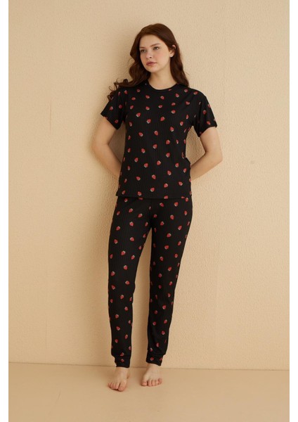 Dreamy Ipeksi Kaşkorse Çilek Desenli Kısa Kollu Pijama Takımı fiyatları