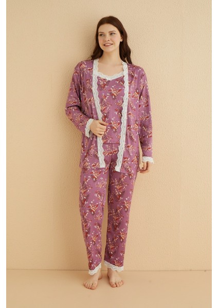 Dreamy 3 Parça Sabahlıklı Dantelli Desenli Ip Askılı Pegasus Pijama Seti fiyatları