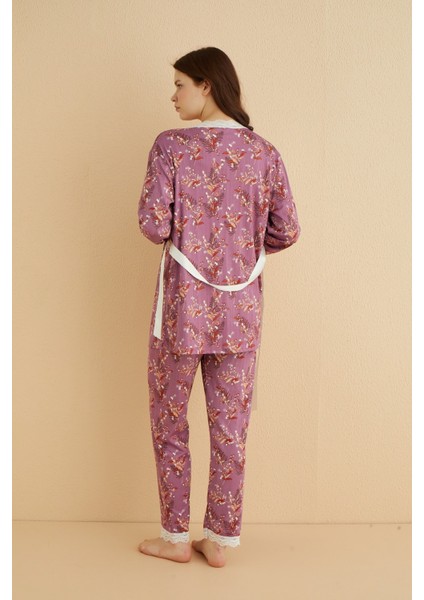 Dreamy 3 Parça Sabahlıklı Dantelli Desenli Ip Askılı Pegasus Pijama Seti modelleri
