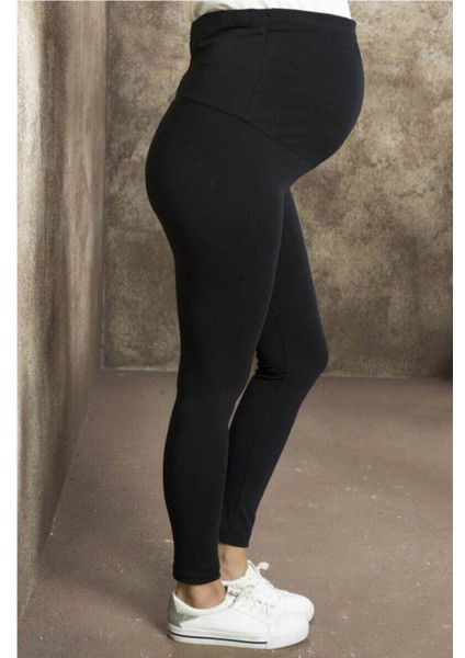 Nt Kadın Beli Ayarlanabilir Siyah Pamuklu Likralı Hamile Tayt