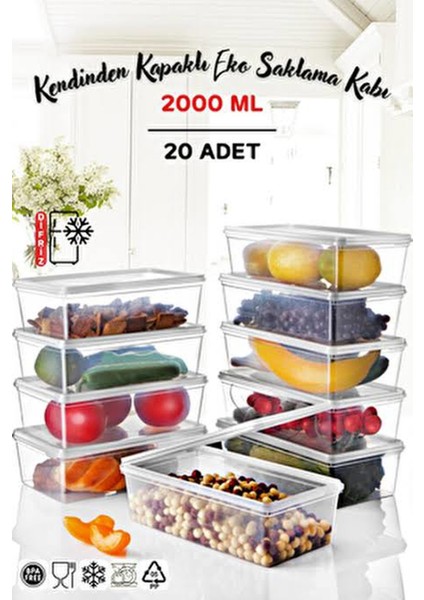 20'li Kendinden Kapaklı Derin Dondurucuya Uygun Saklama Kabı 2 Lt