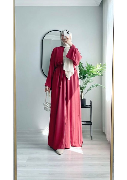 Abaya Ferace Çıtçıtlı Uzun Abaya Kap Kuşaklı Krep Abaya