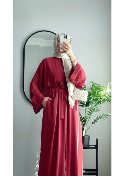 Abaya Ferace Çıtçıtlı Uzun Abaya Kap Kuşaklı Krep Abaya