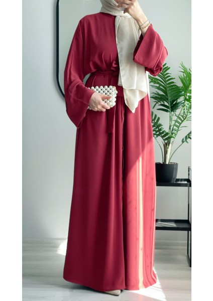 Abaya Ferace Çıtçıtlı Uzun Abaya Kap Kuşaklı Krep Abaya