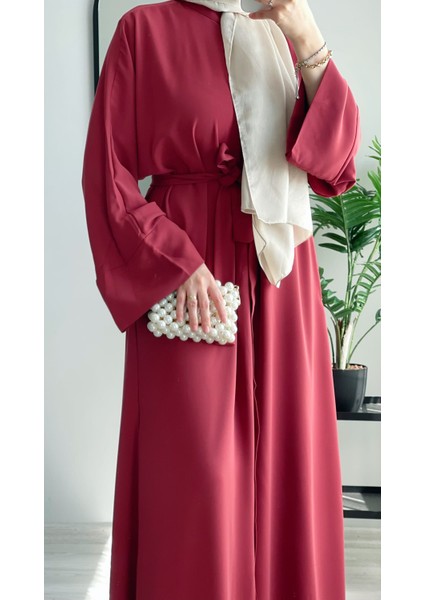Abaya Ferace Çıtçıtlı Uzun Abaya Kap Kuşaklı Krep Abaya