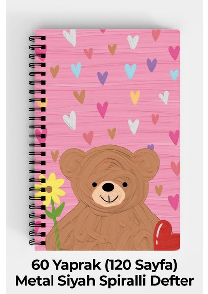 Cute Ayı Sevgiliye Hediye Temalı A5 Spiralli Sert Kapak Defter 120 Yaprak