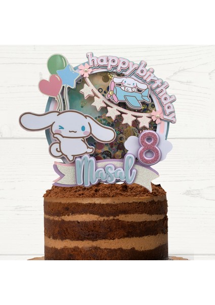 Sevimli Tavşan Temalı Kişiye Özel Kız Çocuk Doğum Günü Pasta Parti Süsü (19X19CM)