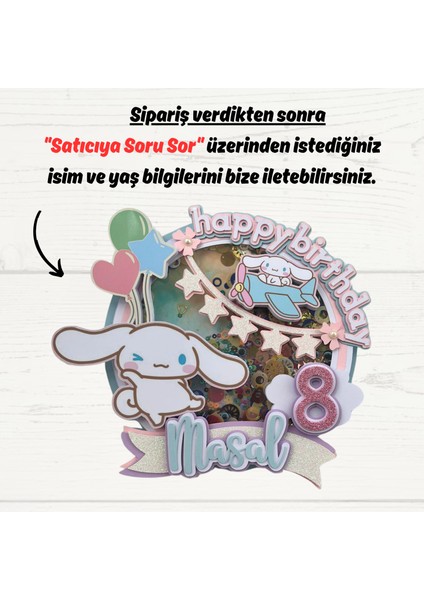 Sevimli Tavşan Temalı Kişiye Özel Kız Çocuk Doğum Günü Pasta Parti Süsü (19X19CM) fiyatları