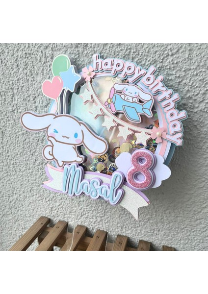 Sevimli Tavşan Temalı Kişiye Özel Kız Çocuk Doğum Günü Pasta Parti Süsü (19X19CM) modelleri