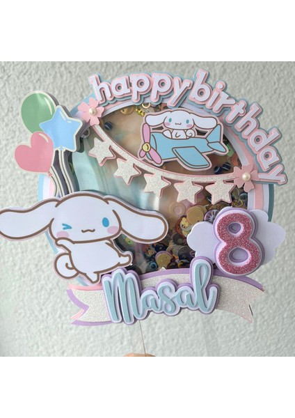 Sevimli Tavşan Temalı Kişiye Özel Kız Çocuk Doğum Günü Pasta Parti Süsü (19X19CM) fırsatları