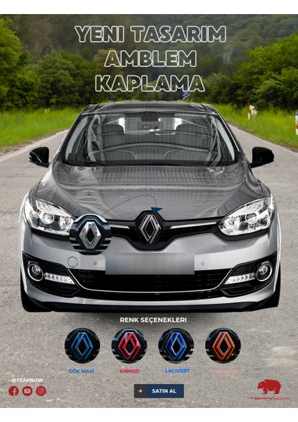 Tear Now Renault Megane 3 (2014-2015) Yeni Tasarım Amblem Kaplama Sticker - Piano Black, Siyah & Gri