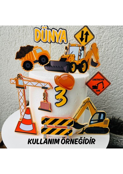 Iş Makineleri Temalı Kişiye Özel Erkek Çocuk Doğum Günü Pasta Süsü Seti fırsatları