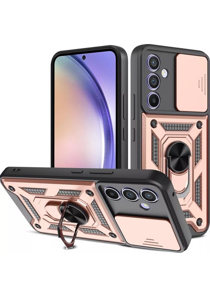 Galaxy A14 Kılıf Standlı Manyetik Yüzüklü Kamera Sürgülü Ultra Koruma Tank Zırh Kapak