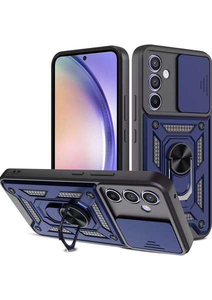 Galaxy A15 Kılıf Standlı Manyetik Yüzüklü Kamera Sürgülü Ultra Koruma Tank Zırh Kapak