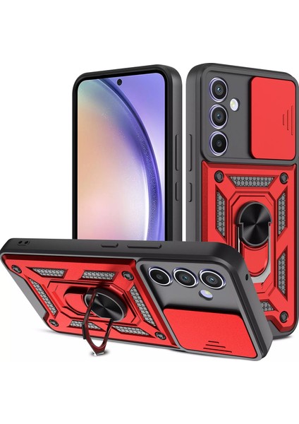 Galaxy A15 Kılıf Standlı Manyetik Yüzüklü Kamera Sürgülü Ultra Koruma Tank Zırh Kapak