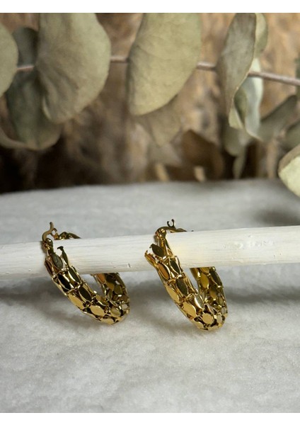 Altın Rengi Gold Mesair Çelik Küpe
