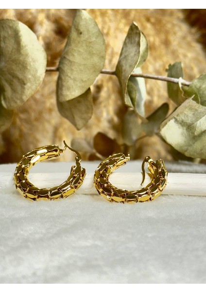 Altın Rengi Gold Mesair Çelik Küpe
