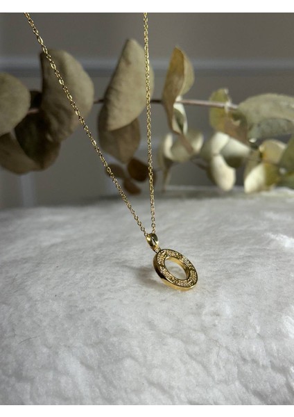 Altın Rengi Gold Zirkon Taşlı Madalyon Model Kolye
