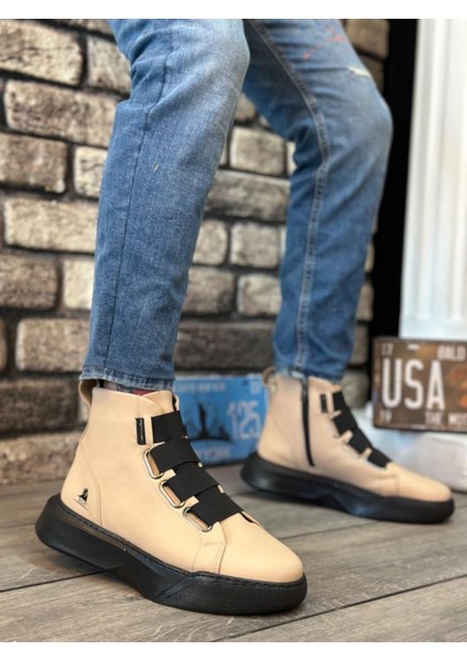 BA0142 Bantlı Erkek Yüksek Taban Krem Spor Bot modelleri
