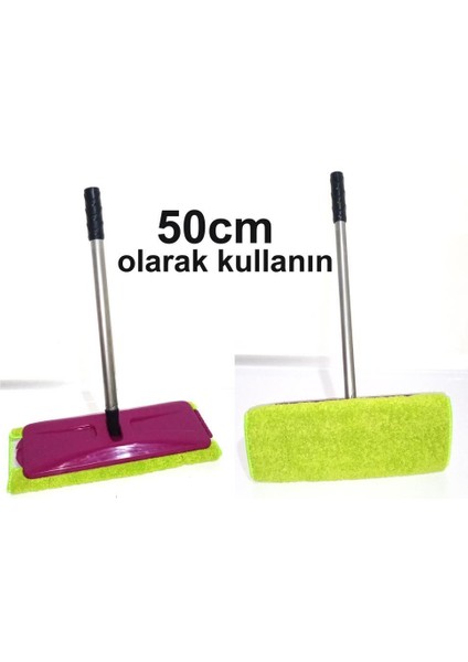 Kıskaçlı 6 Fırçalı Gırgır ile Mikrofiber Paspaslı Silme Mopu Metal Saplı Yer Duvar Fayans Silme Mopu