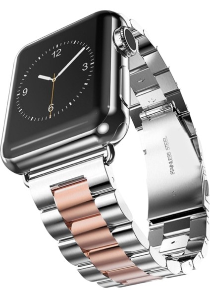 Apple Watch Paslanmaz Çelik Kordon (38MM / 40MM / 41MM /se/ Uyumlu) Gümüş Rose Gold