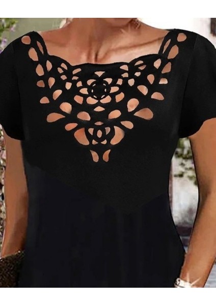 Kadın Kısa Kollu Yaka Lazer Kesim Sandy Elbise fiyatları