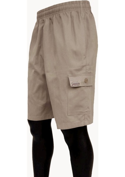 Koyu Taş Erkek Rahat Kesim Beli Lastikli Komando Cepli Gabardin Bermuda Şort EDY307KT