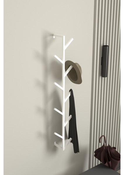 9 Kollu Metal Askılık Antre Hol Giriş Çanta Şal Mont Kaban Havlu Bornoz Düzenleyici Çok Amaçlı Fidan Askılığı - Beyaz