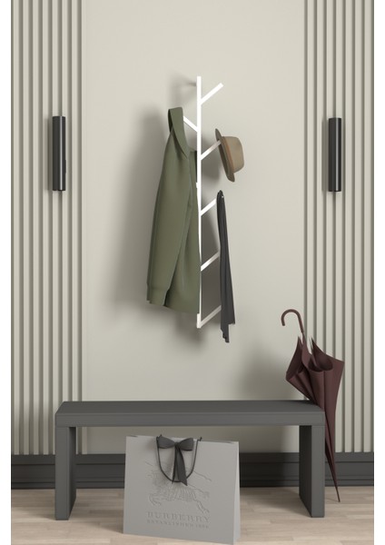 9 Kollu Metal Askılık Antre Hol Giriş Çanta Şal Mont Kaban Havlu Bornoz Düzenleyici Çok Amaçlı Fidan Askılığı - Beyaz fırsatları