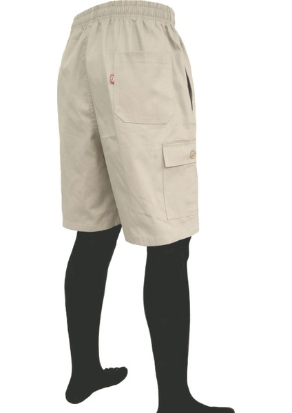 Bej Erkek Rahat Kesim Beli Lastikli Komando Cepli Gabardin Bermuda Şort EDY307B modelleri