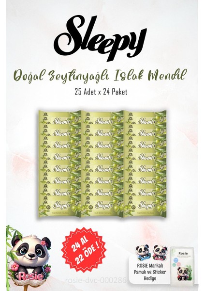 24 Al 22 Öde Sleepy Doğal Zeytinyağlı Islak Mendil 25'li ve Rosıe fiyatları