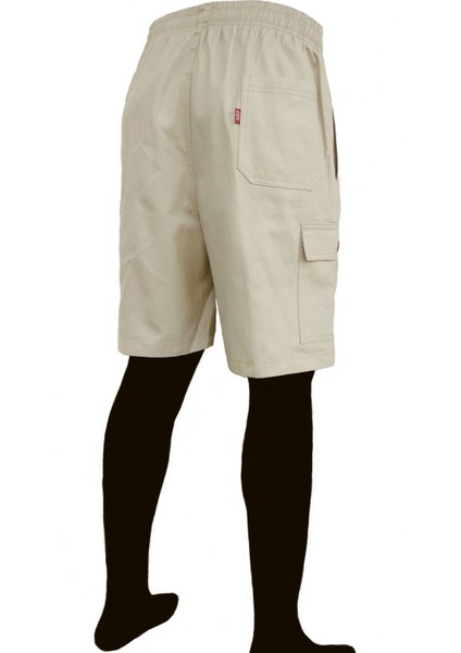 Krem Erkek Rahat Kesim Beli Lastikli Komando Cepli Gabardin Bermuda Şort EDY307K modelleri